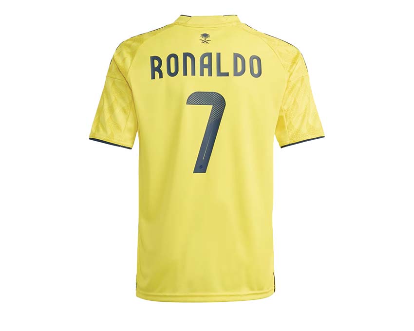 Adidas Al Nassr FC 25/26 Home Jersey Kids detalle — escudo club y tecnología Aeroready