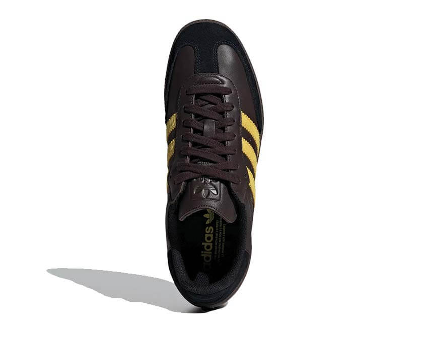 Adidas Samba OG Aurora Coffee vue arrière — contrefort cuir café doré