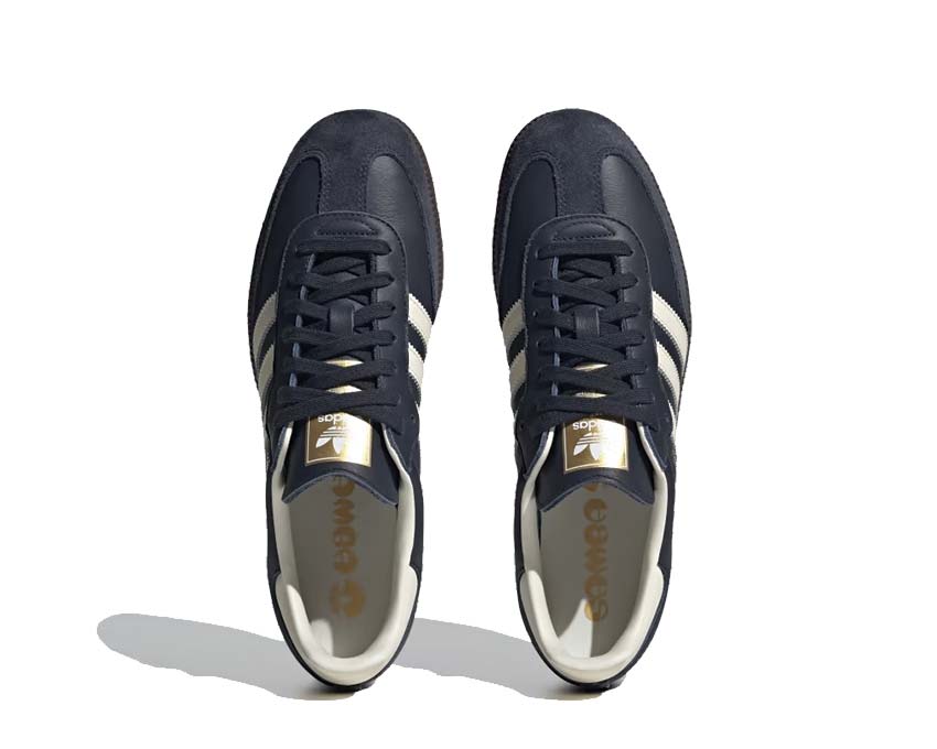 Adidas Samba OG Night Navy detalle — ante azul marino oscuro