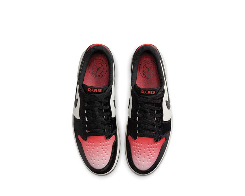 Jordan Air Jordan 1 Retro Low PSG Sail Off Noir Infrared Pink Oxford détail — broderie PSG