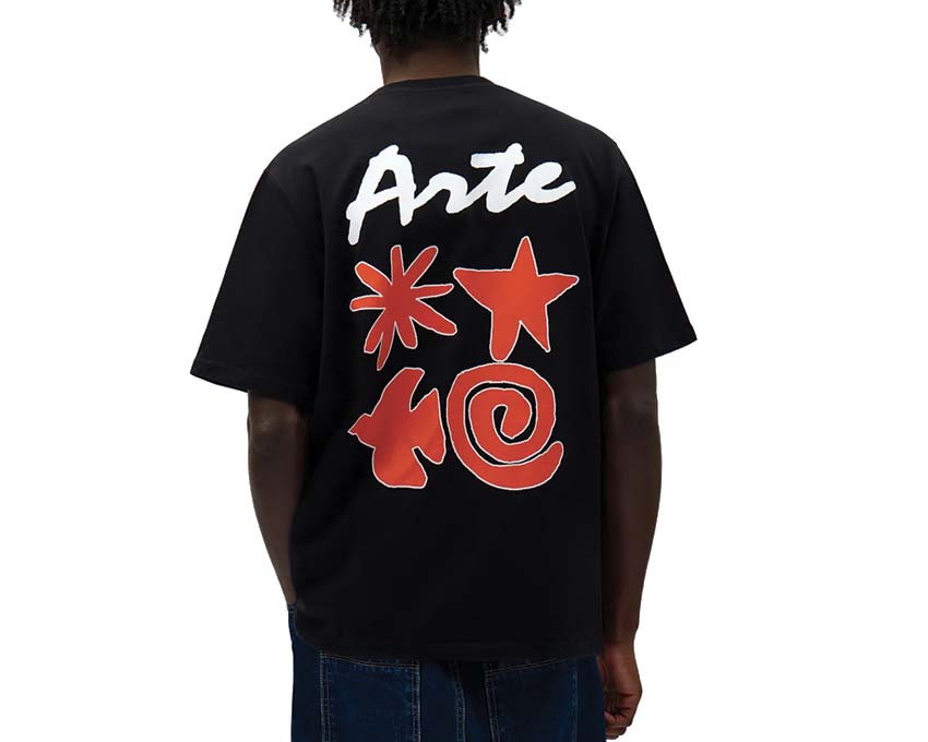 Arte Elements Print T-shirt Black side view — elements motif detail