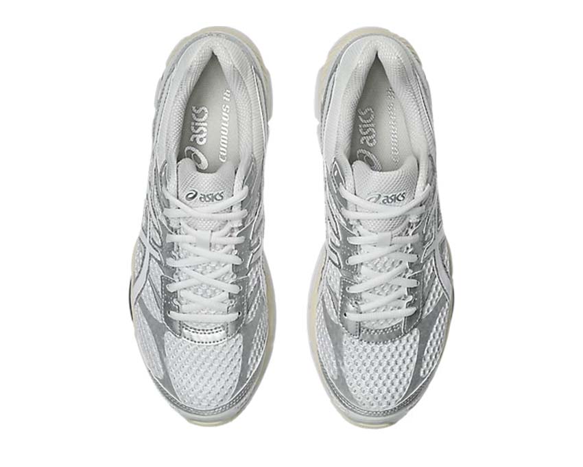 Asics Gel Cumulus 16 White détail — mesh et suède structuré