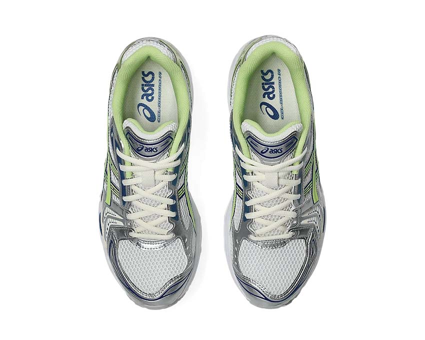 Asics Gel Kayano 14 White/Lime Green détail — cuir synthétique mesh