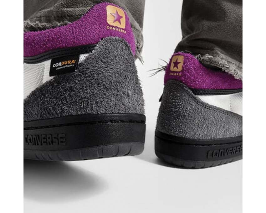 Converse Fastbreak Pro Mid Dark Matter Charcoal detalle — lengüeta y logo Fastbreak baloncesto