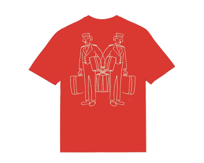 Edmmond Studios Bellboy Tee Red vista lateral — estampado bellboy espalda