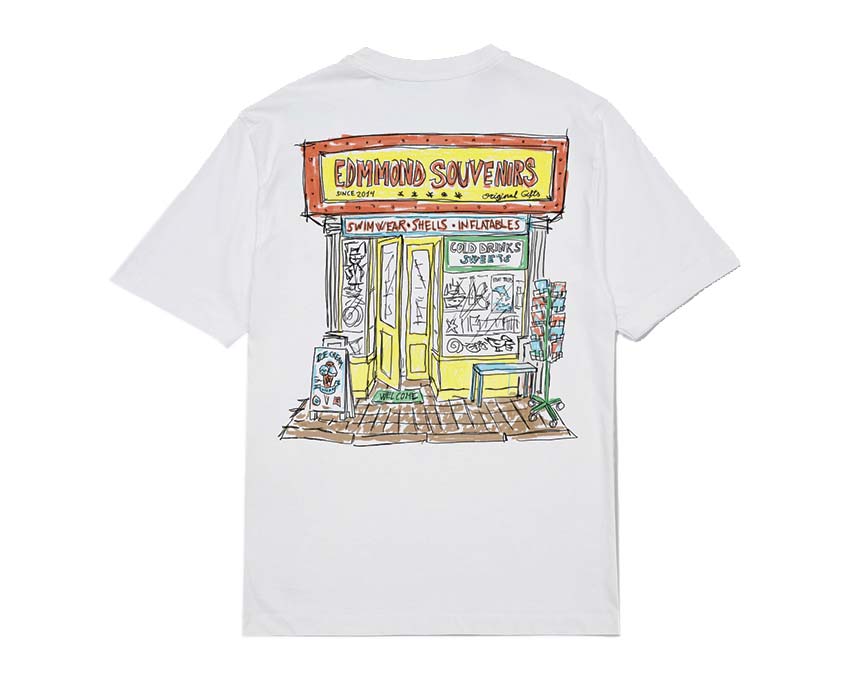 Edmmond Studios Souvenirs Tee Plain White vista lateral — estampado gráfico souvenir