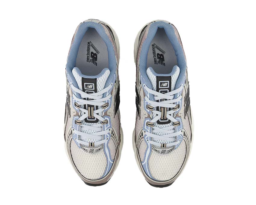 New Balance 740 Sea Salt détail — empiècements suède contrastants beige sel