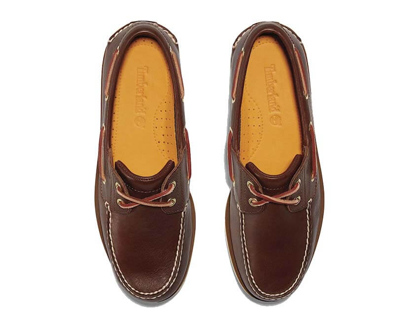 Timberland Classic Boat Shoe Brown Detail — Nähte und Vollnarben-Leder braun