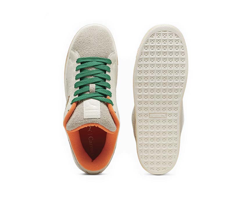 Puma Suede XL Carrots 2 Warm White Rickie Orange détail — branding Carrots brodé