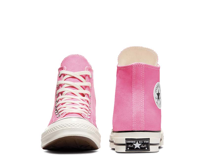 Converse Chuck 70 Hi Pink/Egret/Black détail — contrefort noir tige rose egret