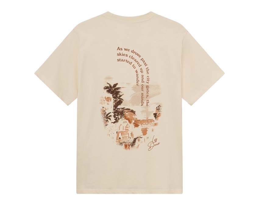 Les Deux Coastal T-Shirt Ivory vista lateral — estampado borde del mar crudo