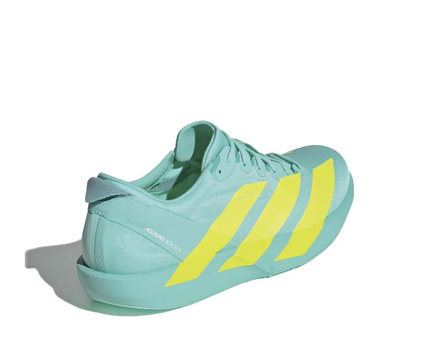Adidas Adizero Adios 9 Flash Aqua détail — matière mesh et plaque carbone