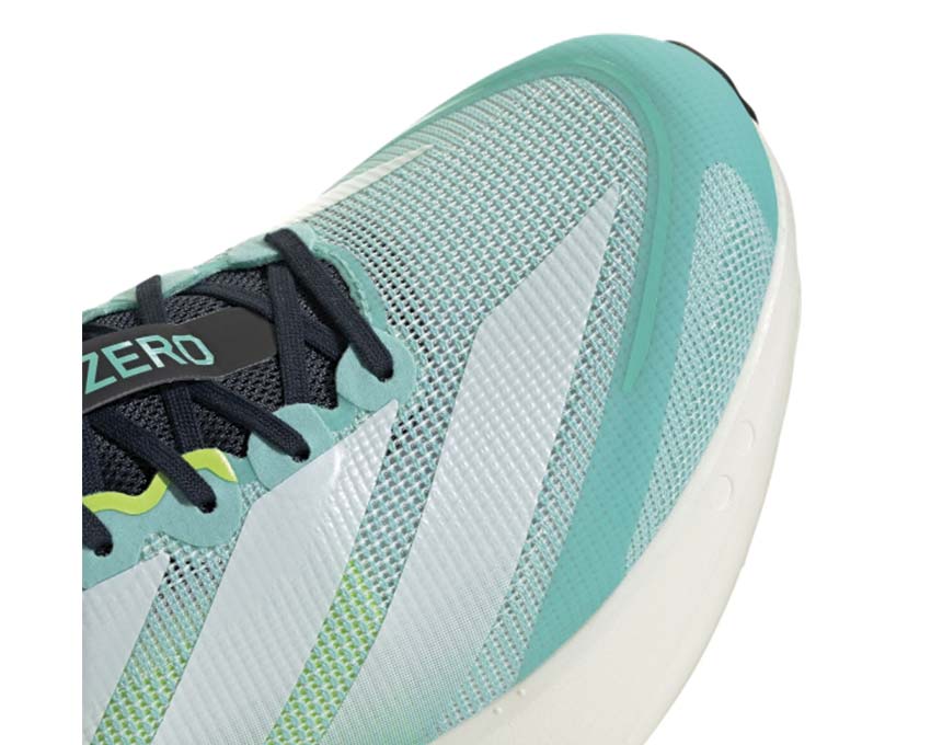 Adidas Adizero Boston 13 Flash Aqua vista lateral — parte superior transparente