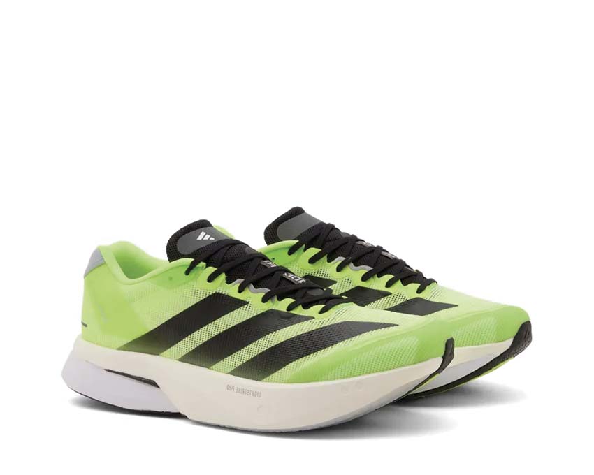 Adidas Adizero Boston 13 Lucid Lemon vue latérale — profil dynamique jaune