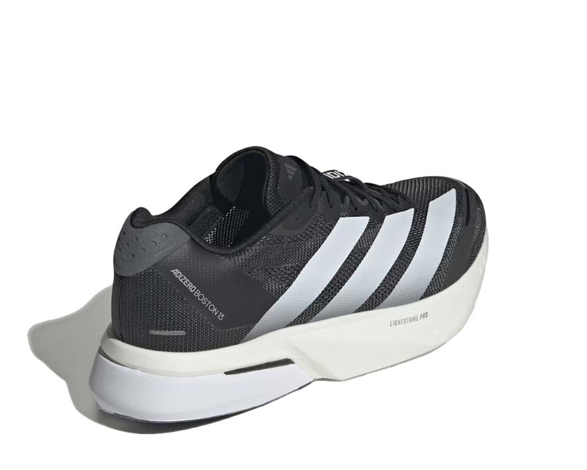 Adidas Adizero Boston 13 White Stripes vue latérale — amorti Lightstrike Pro