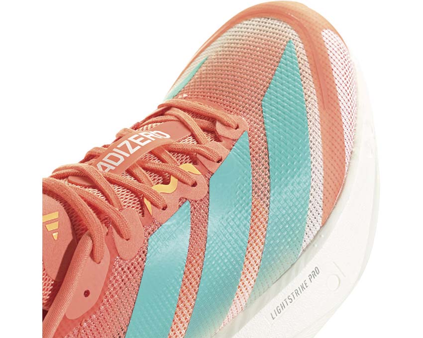 Adidas Adizero Boston 13 W Flash Orange vista lateral — amortiguación Lightstrike Pro