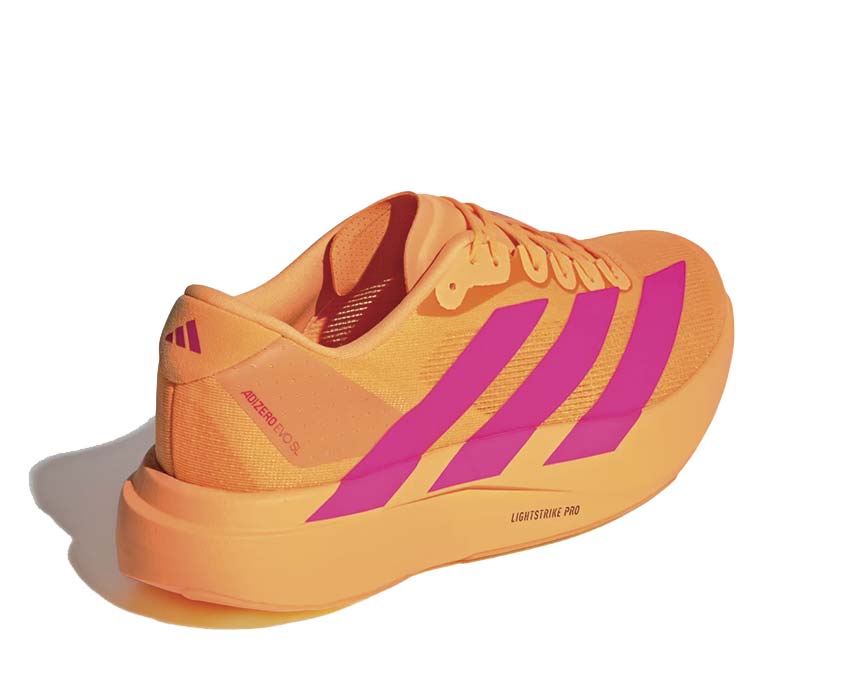 Adidas Adizero Evo SL Flash Orange detalle — malla transpirable naranja vivo