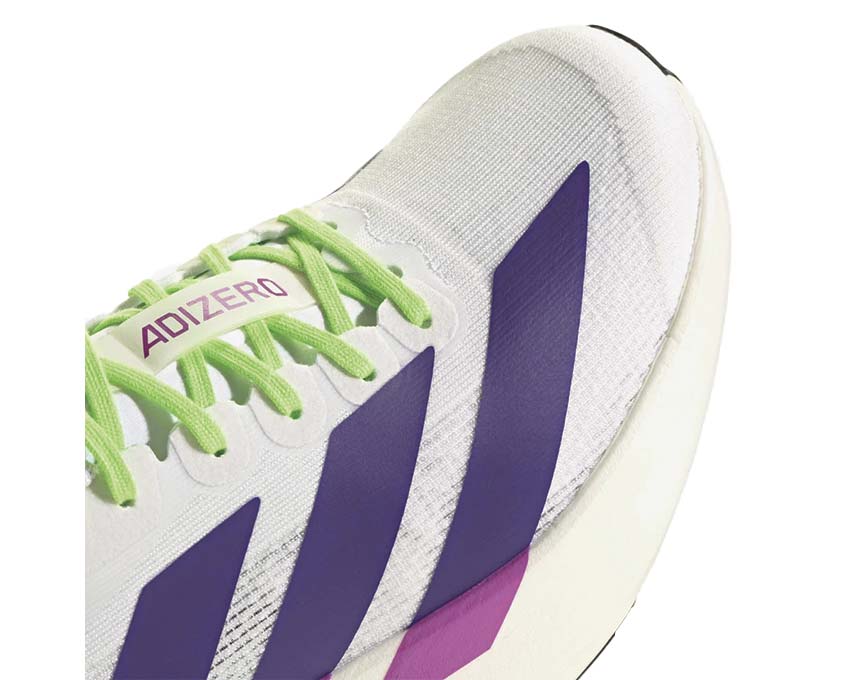 Adidas Adizero Evo SL Purple Burst vue latérale — tige mesh violet dynamique