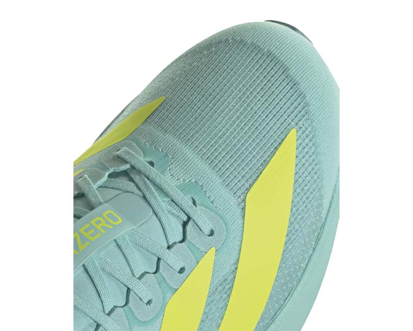 Adidas Adizero Evo SL Flash Aqua lateral view — minimalist construction