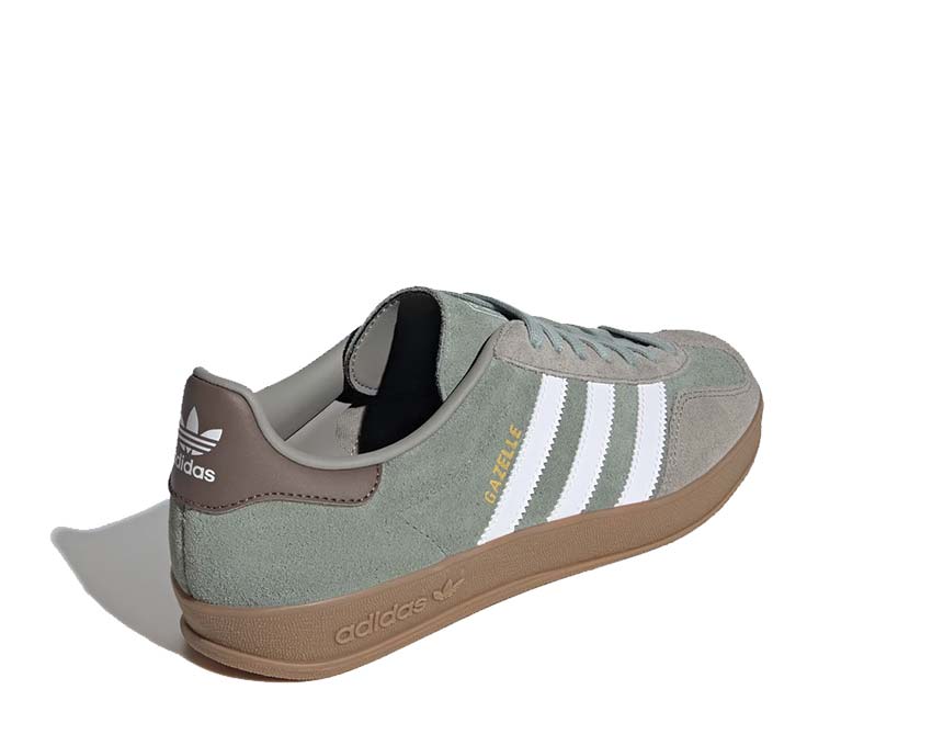 Adidas Gazelle Indoor Silver Pebble détail — surpiqûres contrastantes et logo Three Stripes