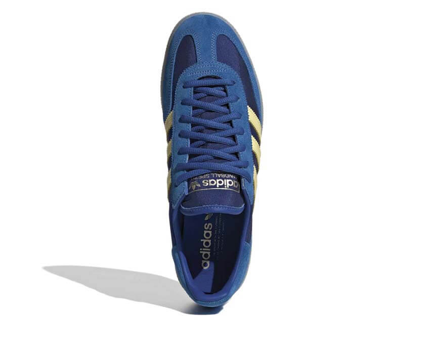 Adidas Handball Spezial Equipment Blue détail — empiècements daim bleu équipement
