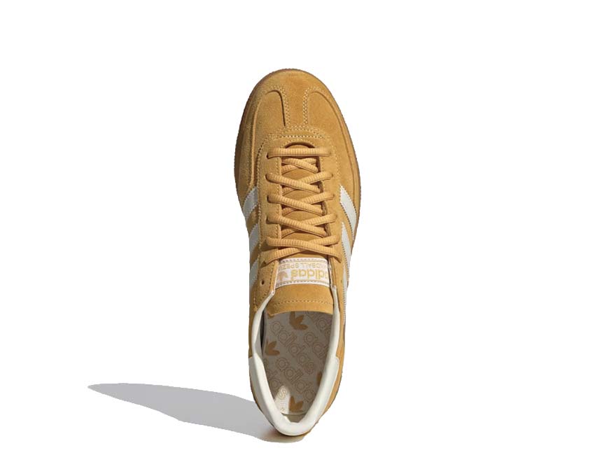 Adidas Handball Spezial Preloved Yellow Cream White detail — yellow suede upper and three stripes