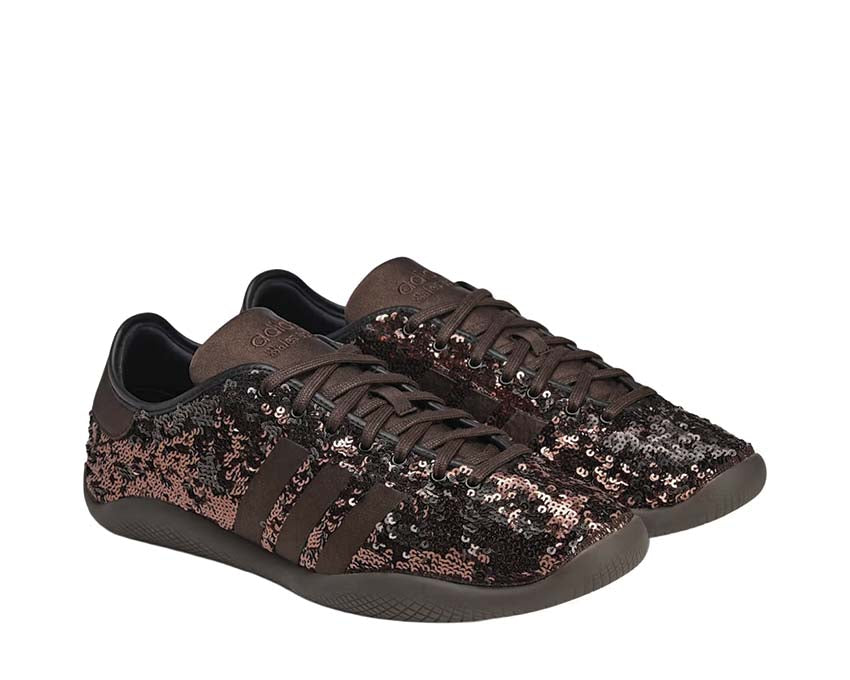 Adidas Karintha x Wales Bonner Sequin Dark Brown side view — brown sequin upper