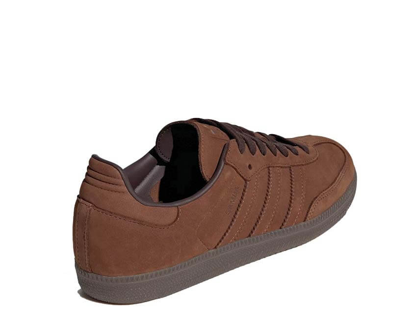 Adidas Samba OG Preloved Brown détail — finition cuir brun vieilli usé