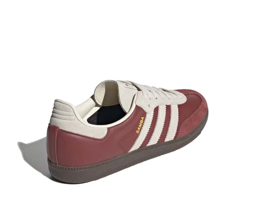 Adidas Samba OG Preloved Ruby détail — empiècement daim rouge ruby