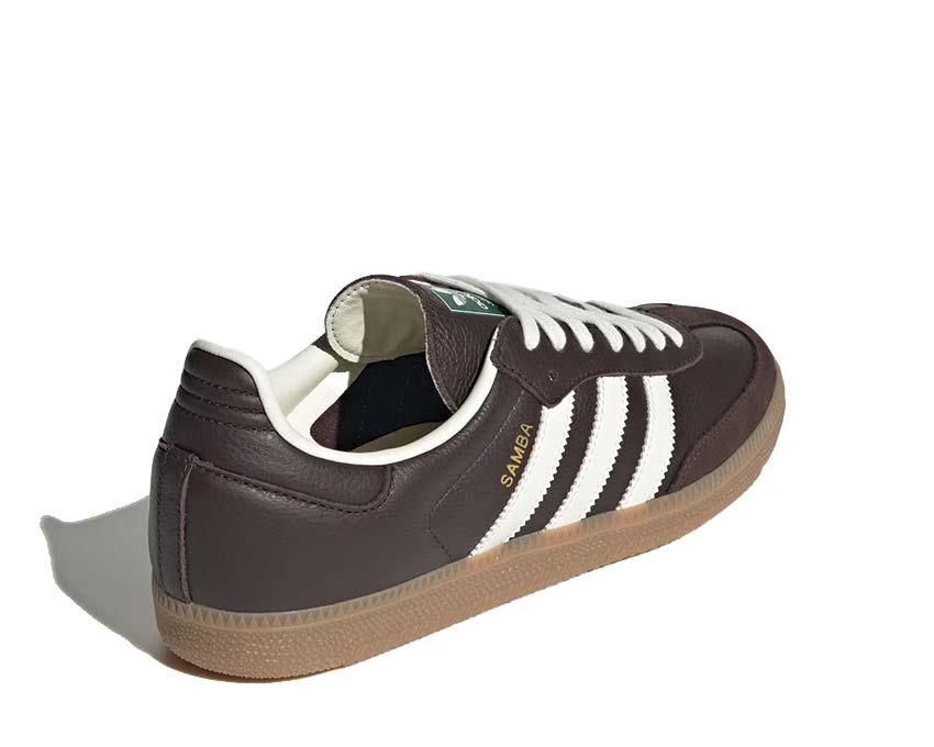 Adidas Samba OG Dark Brown détail — tige cuir marron et overlay contrasté