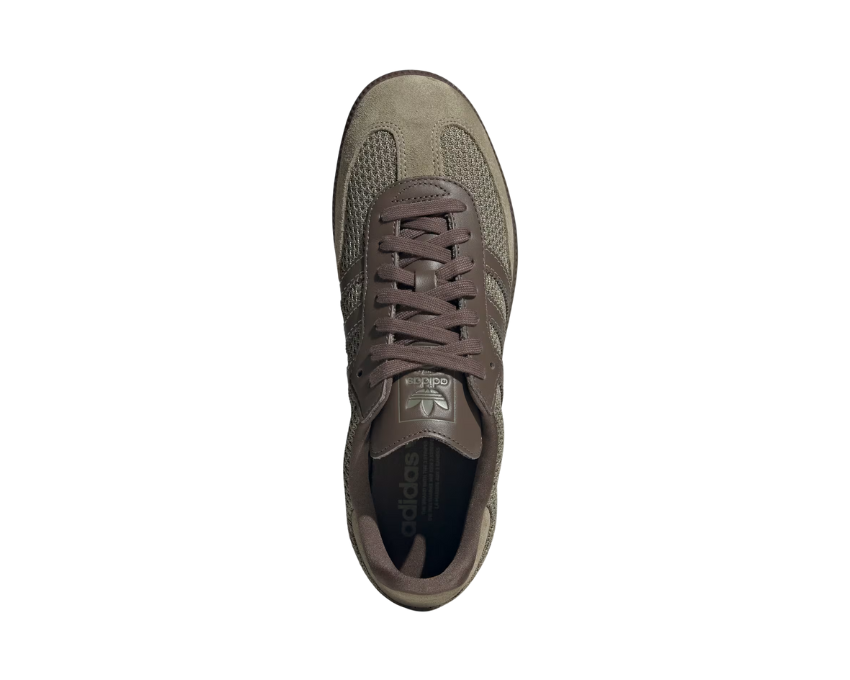 Adidas Samba OG Orbit Green détail — T-toe cuir Cargo Brown broderie logo