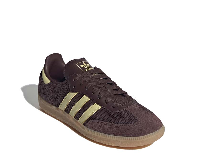 Adidas Samba OG Shadow Brown semelle — semelle Gum jaune Powder Yellow