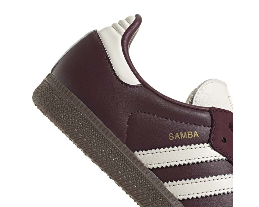 Adidas Samba OG W Maroon side view — Three Stripes band