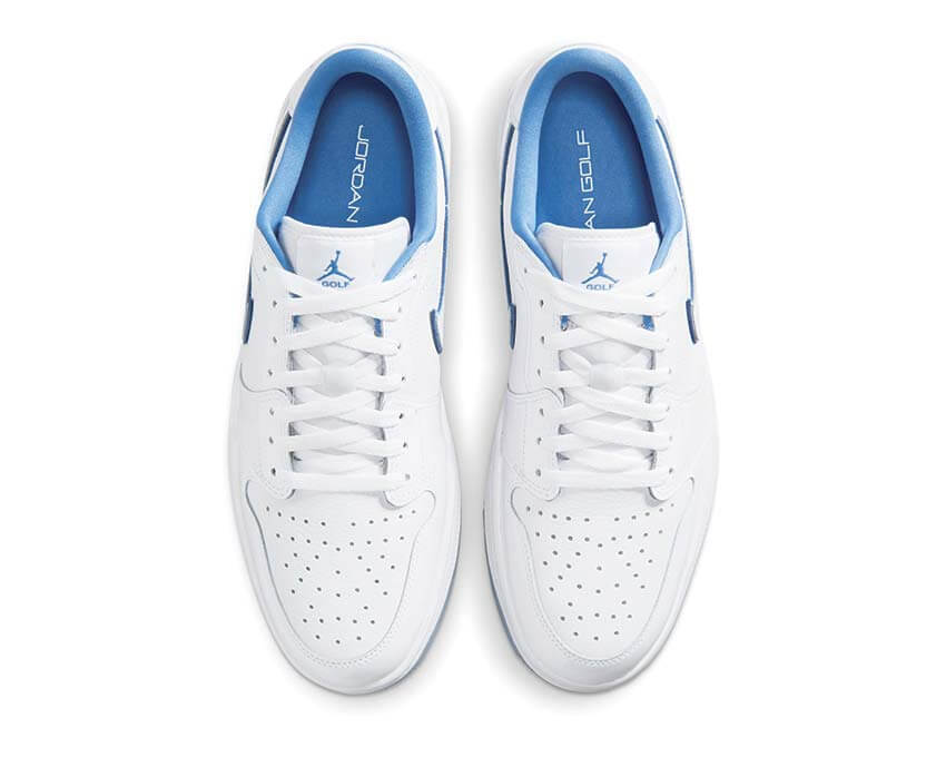 Air Jordan 1 Low Golf Legend Blue semelle — grip golf caoutchouc blanc bleu