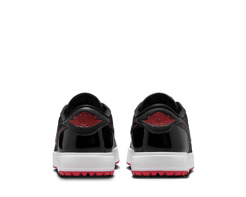 Air Jordan 1 Low G Spiked Bred détail — pointes golf cuir noir rouge Jordan