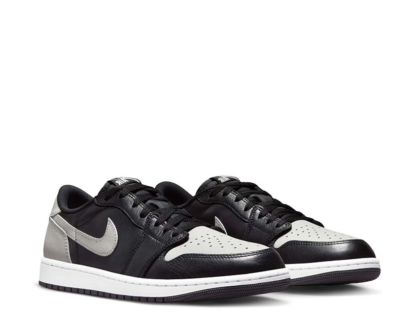 Jordan Air Jordan 1 Low OG Shadow Black Grey vista lateral — cuero negro gris hombre