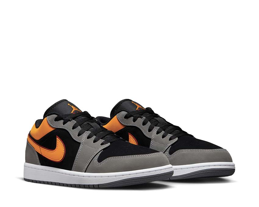 Jordan Air Jordan 1 Low SE Black Vivid Orange LT Graphite vista lateral — cuero y ante