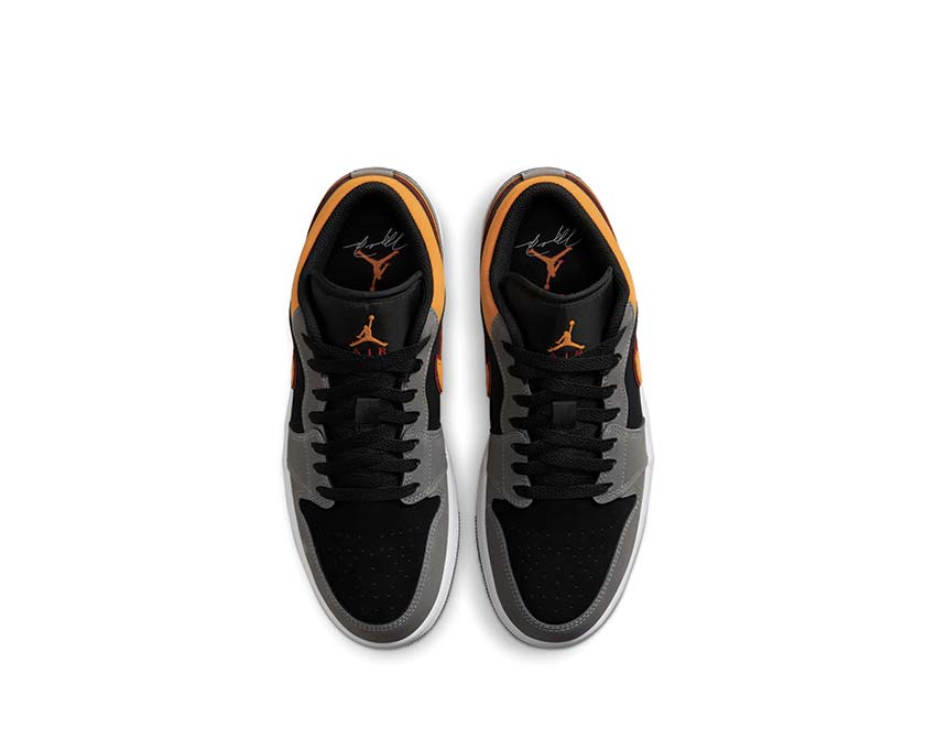 Jordan Air Jordan 1 Low SE Black Vivid Orange LT Graphite detalle — caña cuero bicolor