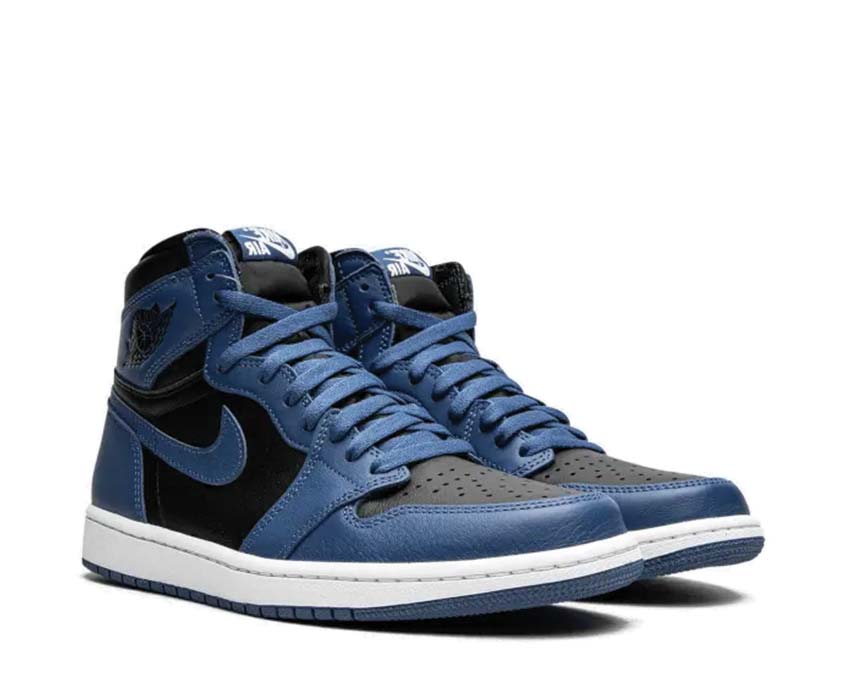 Jordan Air Jordan 1 Retro High OG DK Marina Blue Black White vista lateral — cuero liso