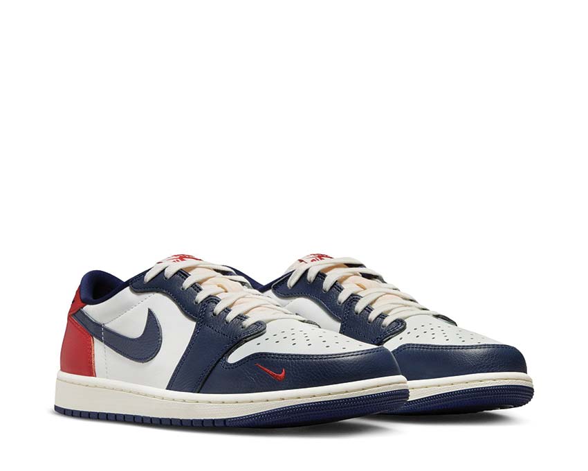 Jordan Air Jordan 1 Low OG Howard University White Red Navy vue latérale — cuir