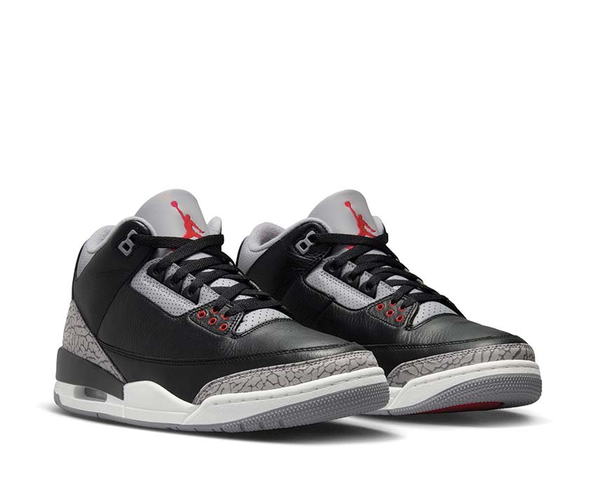 Jordan Air Jordan 3 Retro Black Cement vue latérale — cuir elephant print
