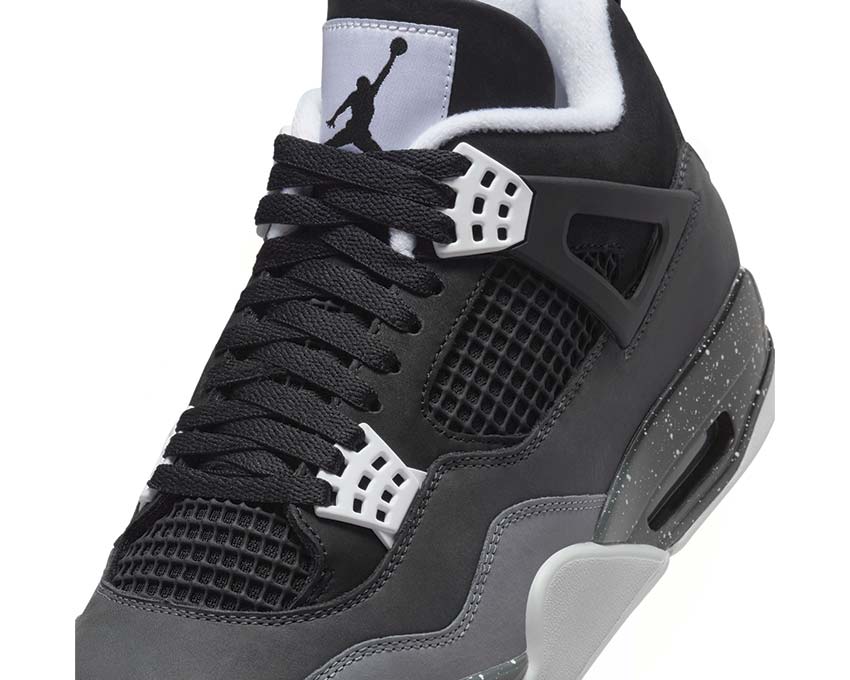 Air Jordan 4 Retro Fear Black White side view — leather black anthracite Jordan 4