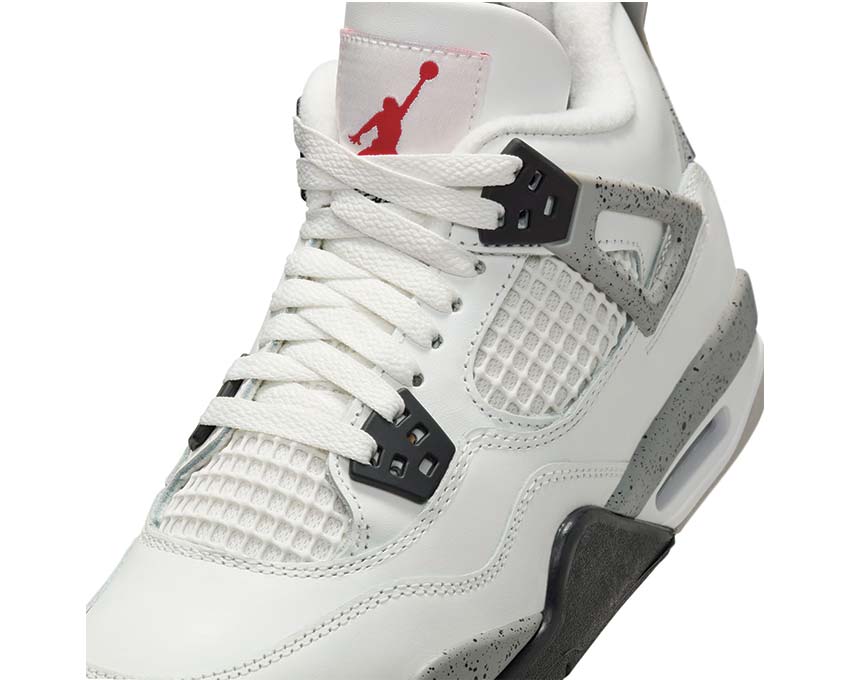 Air Jordan 4 Retro White Cement GS vista lateral — mesh blanco cemento rojo Jordan 4