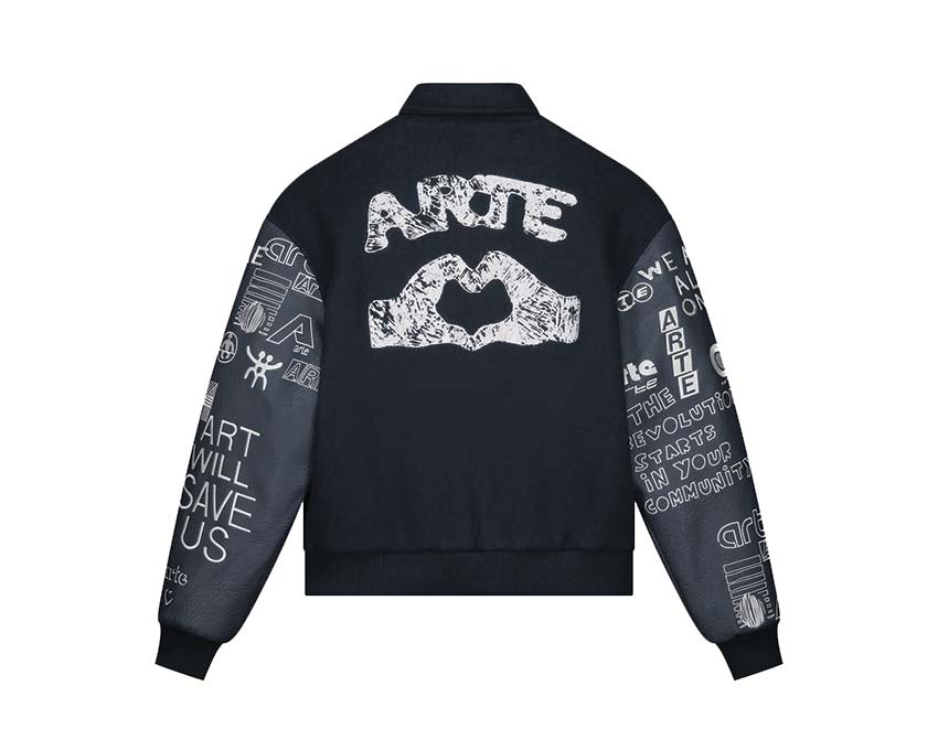 Arte Art Saves College Jacket detail — Art Saves embroidery graphic
