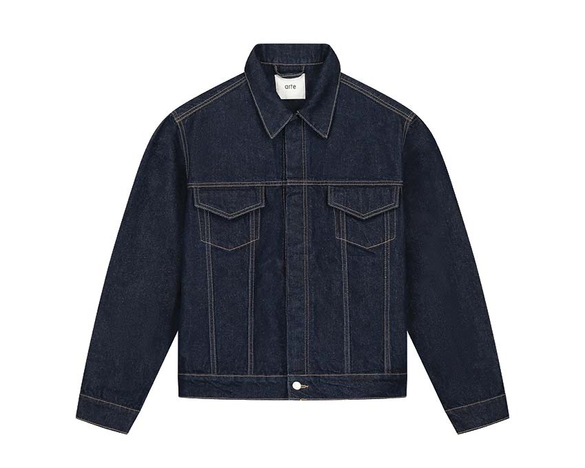 Arte Bird Back Jacket Dark Wash — veste unisexe denim délavé imprimé oiseau dos