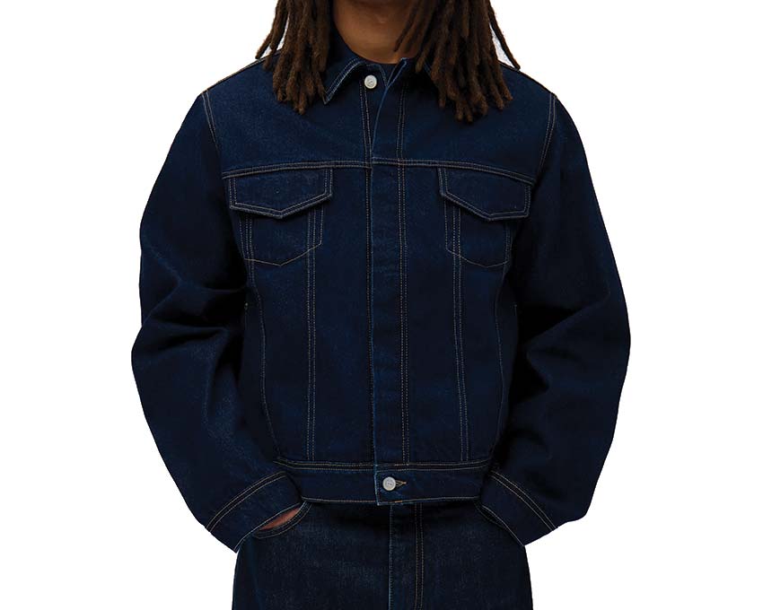 Arte Bird Back Jacket Dark Wash détail — motif oiseau brodé dos