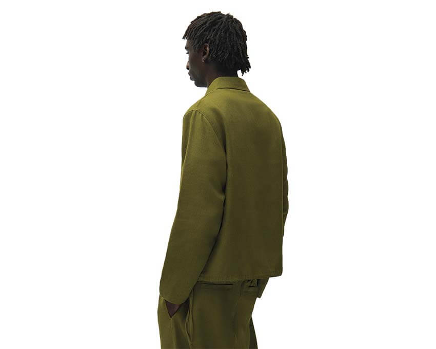 Arte Linen Quarter Zip Pullover Vert détail — zip quart et col finitions lin