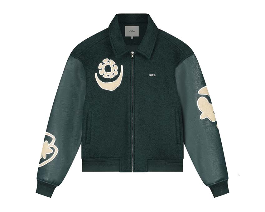 Arte Varsity Jacket Green — chaqueta universitaria unisex verde streetwear