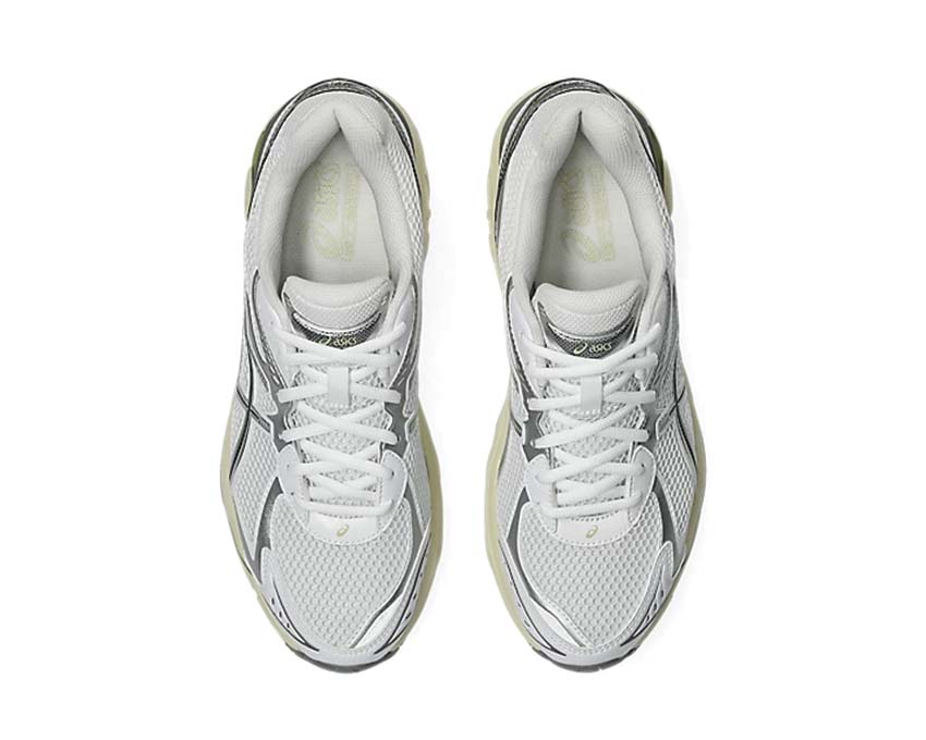 Asics GT-2160 White/Soft Yellow détail — mesh et suède yellow vintage