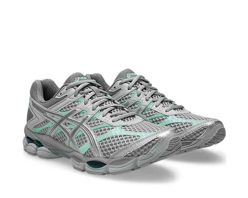 Asics Gel Cumulus 16 Cement Grey vue latérale — tige mesh respirante overlay rétro